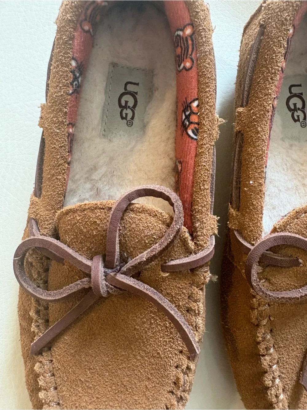 UGG Kids Chestnut Suede Moccasin Slippers with Bow